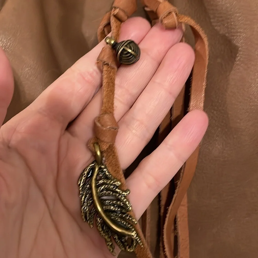 Lucky Brand Women Tote Bag Brown Leather Tassel Fringe Bohemian Coastal Cowgirl